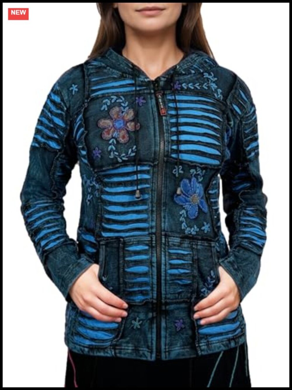Women's Embroidered Zip-Up Hoodie Cotton Boho Jacket